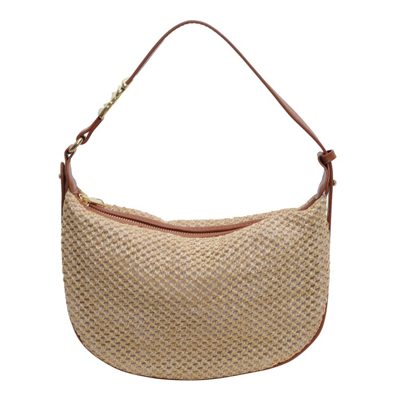 [New Arrival] Straw Woven Crescent Bag Fashion Single Shoulder Crossbody Bag Ethnic Korean Style Beach Vacation Trendy Women's Bag - Thumbnail 5