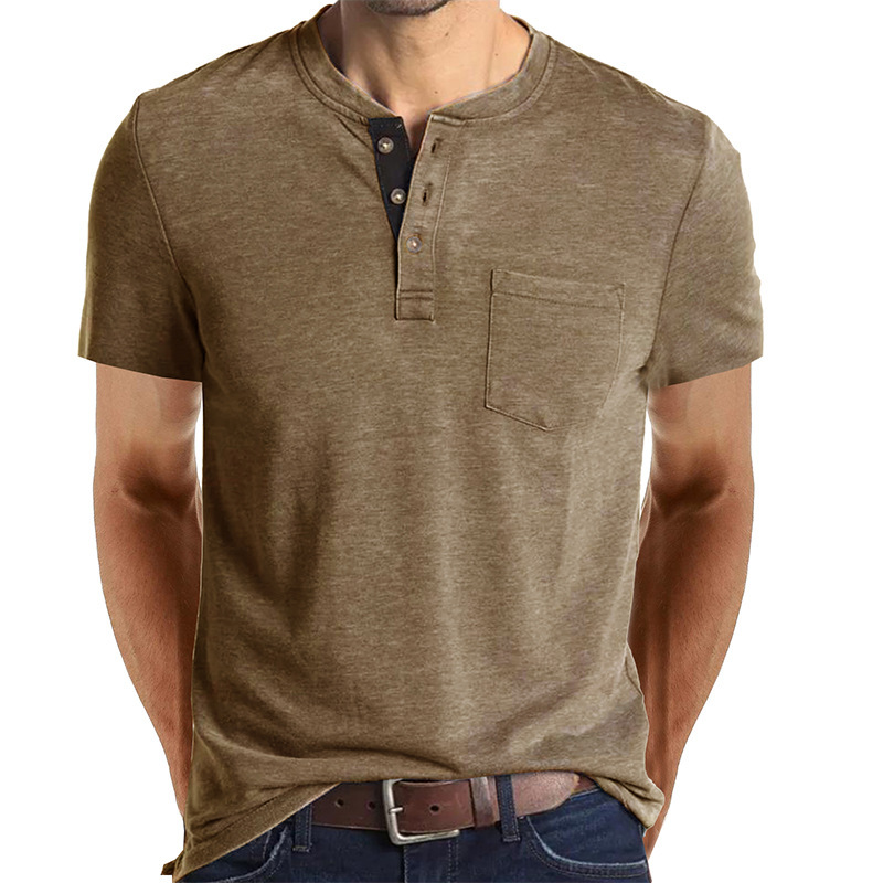 Sommer Europäisches und Amerikanisches Herren-Kurzarm-T-Shirt, Herren-Bottom-Shirt, Rundhalsausschnitt, lässiges, vielseitiges Henley-Shirt_voghion.com