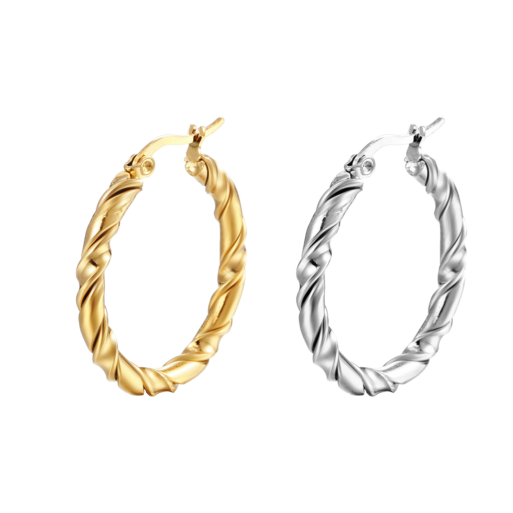 304 Stainless Steel Ear Needle Material 18K Real Gold Plated Plating Material PVD Coated 18K Gold Real Gold Plated Round 201 Stainless Steel Fashion Waterproof Non Tarnish Hoop Earrings