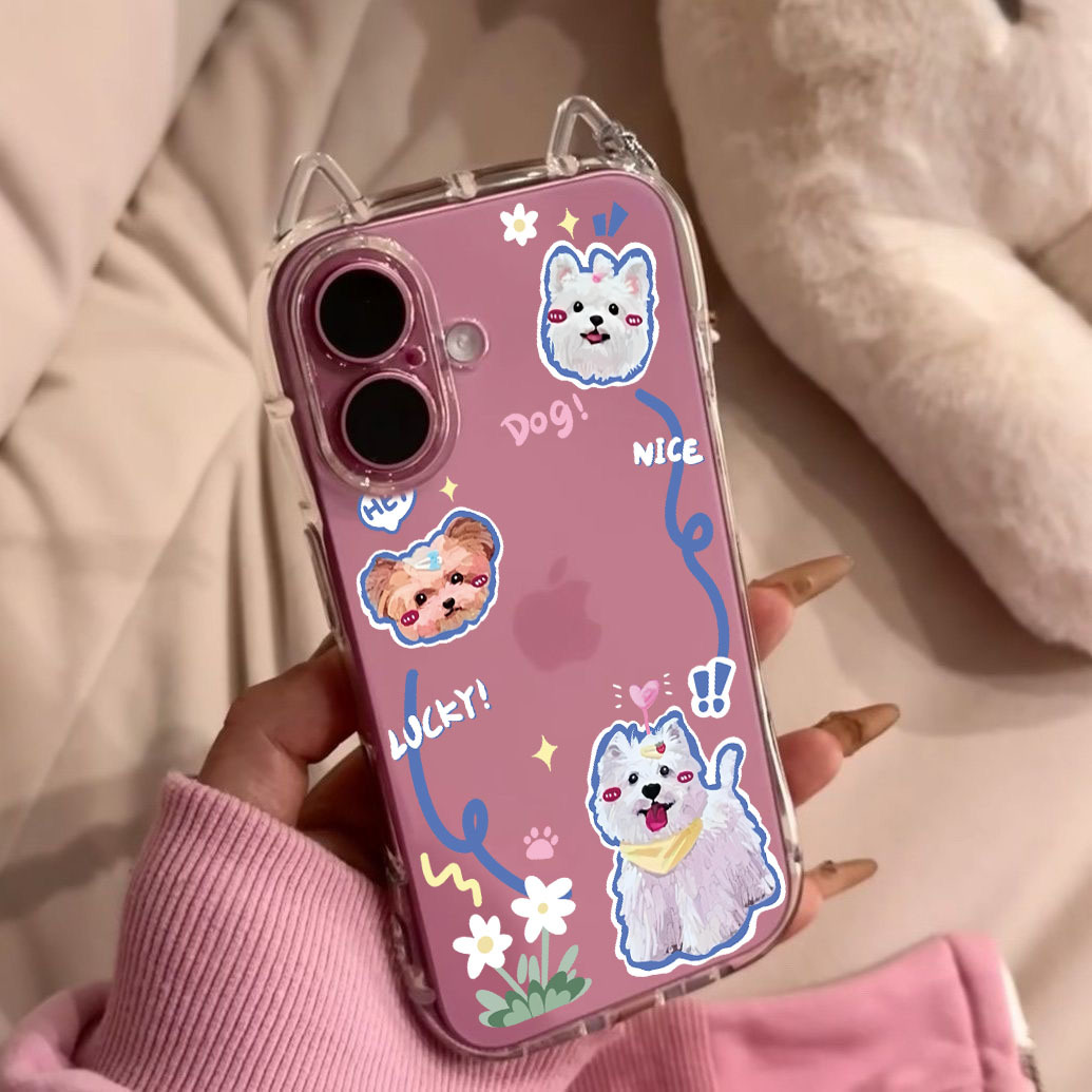 可爱小狗适用苹果15 16手机壳16PROMAX猫耳手机壳14软壳12promax