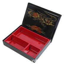 三格印花日式便当盒商务套餐饭盒寿司盒分隔餐盒易清洗可高温消毒