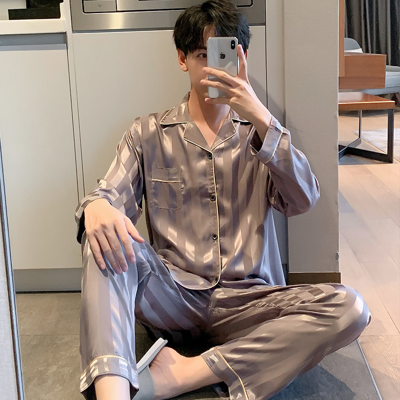 Pijamas de hombre primavera y otoño pantalones de manga larga de seda de hielo 2023 Nueva talla grande más tamaño ropa de hogar de seda real verano e invierno