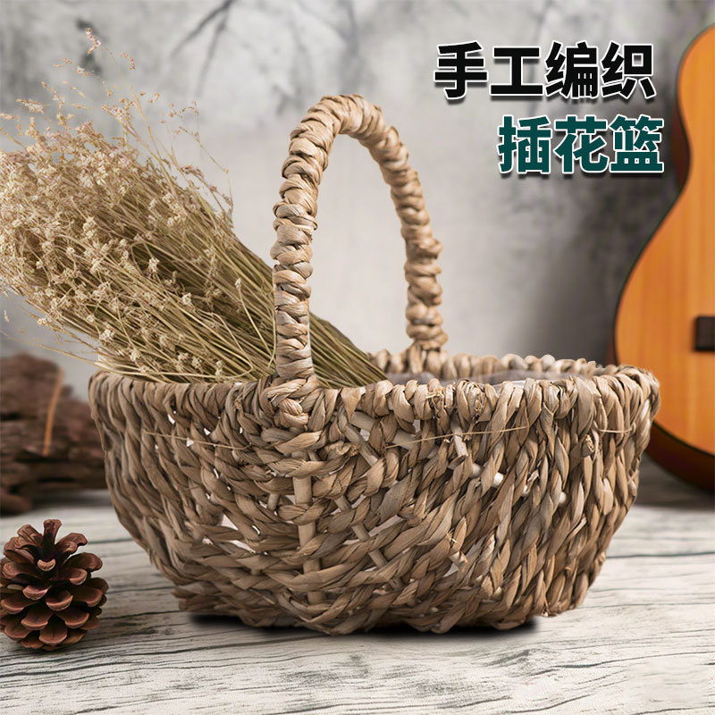 Cestas de flores tejidas a mano de paja de caña de sauce de cestas de flores de mano de cestas de regalos de sandía de cestas de flores sin moho