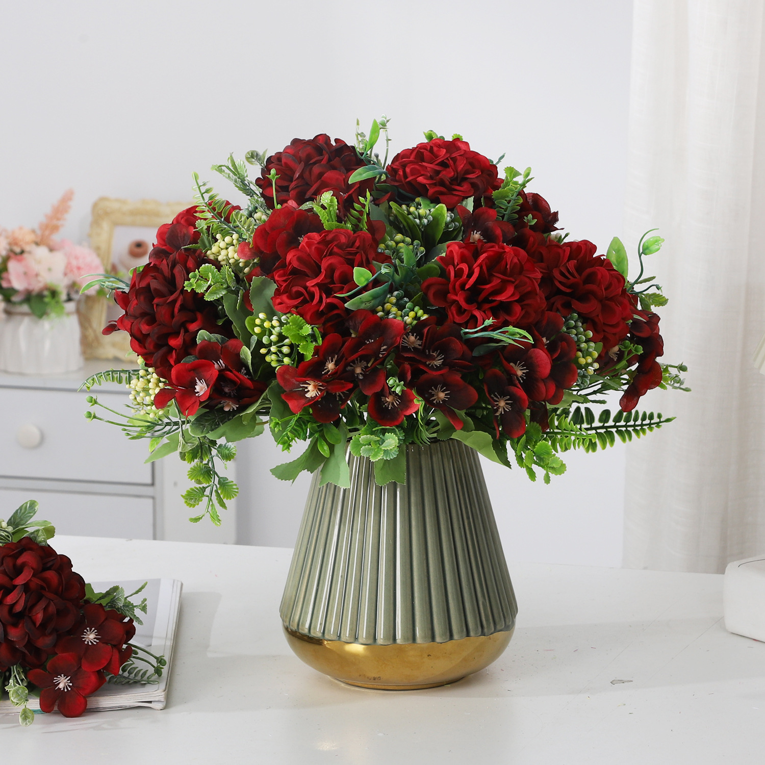 Baifang jardín Maria mariposa bola flor artificial escritorio decoración apoyos mesa de comedor boda arreglo de flores decoración