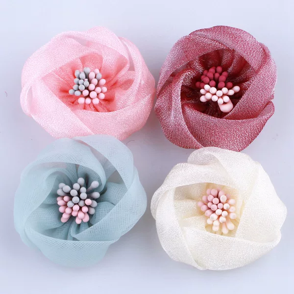Mesh bud stereo diy handmade jewelry Korean flower fabric clothing accessories accessories headdress in stock 4cm