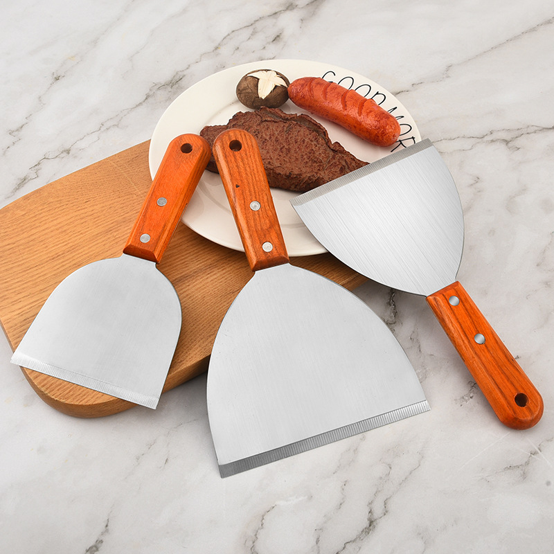 Factory Direct Sale Steak Spatula with Wooden Handle, Stainless Steel Blade, Teppanyaki Flat Multi-Purpose Spatula 902 Flat Spatula