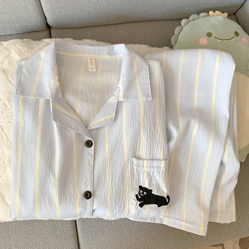 Negro Kitty nube de algodón para parejas pijamas de primavera y otoño mujeres de manga larga se puede usar ropa para el hogar de hombre verano