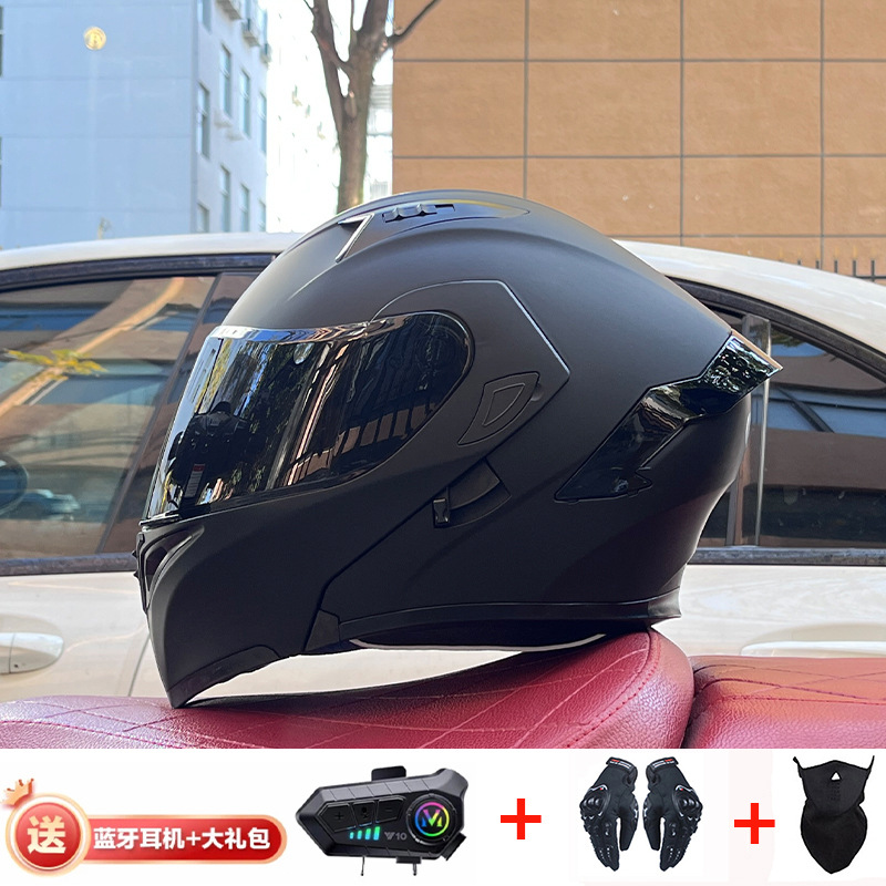 Casco de exposición Orz para hombres y mujeres invierno Doble espejo coche eléctrico semi-Casco completo cola de color coche deportivo ranura Bluetooth cuatro estaciones casco