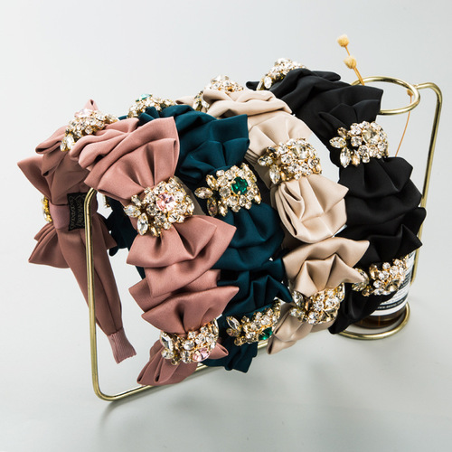 Harmony Hairband, European and American New Style, Multi-layer Butterfly Bow Embellished with Diamonds, Female Version, Korean Version, Elegant and Noble Style, Silk Fabric Headband