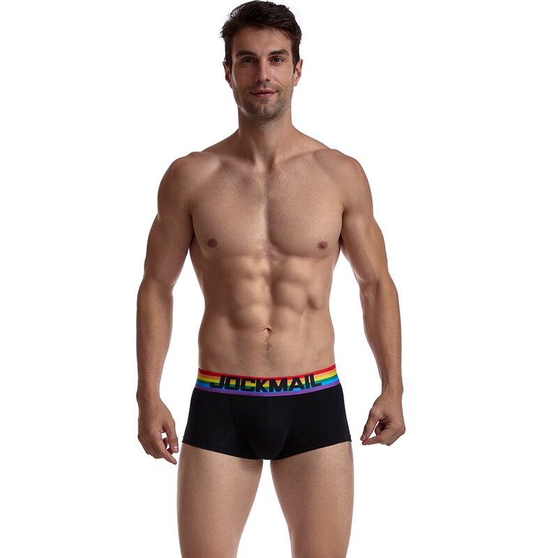 Jockmail Men's Sexy Underwear Rainbow Cotton Breathable See-Through Boxer Briefs Trendy Personality Low-Rise European and American Style Boxer Briefs