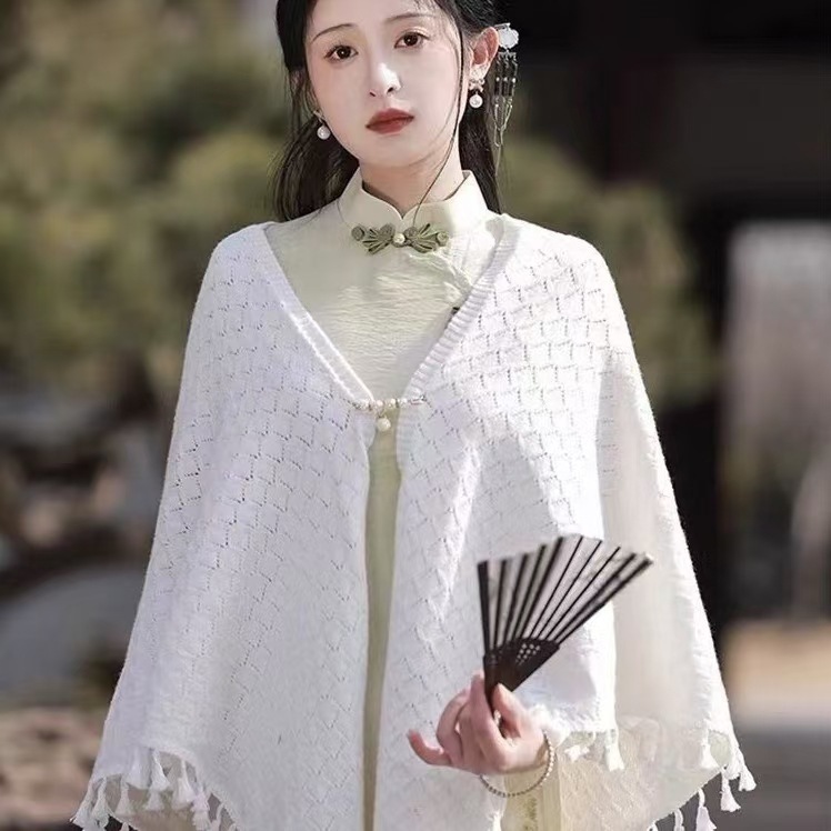 旗袍披肩夏季外搭女针织韩版三角巾披风流苏温柔风透气装饰29|undefined