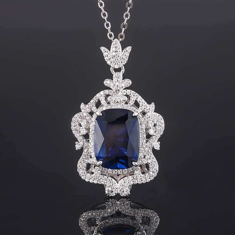 Zhuang Sheng joyería nueva S925 todo el cuerpo de plata traje de simulación de color tesoro corindón avanzado retro traje femenino 12*16