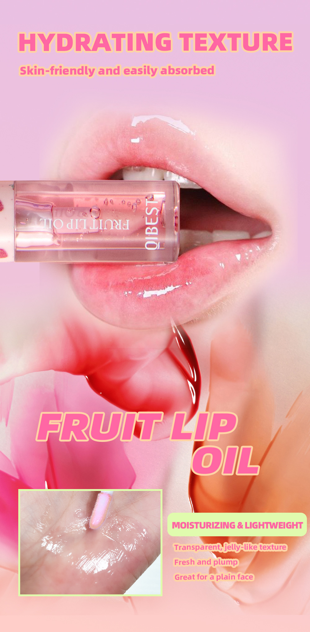 QIBEST Cross-border Mirror Lip Oil Fruit-flavored Moisturizing, Nourishing, Repairing, Translucent and Anti-dryness Lip Cracking Honey Makeup Item Picture