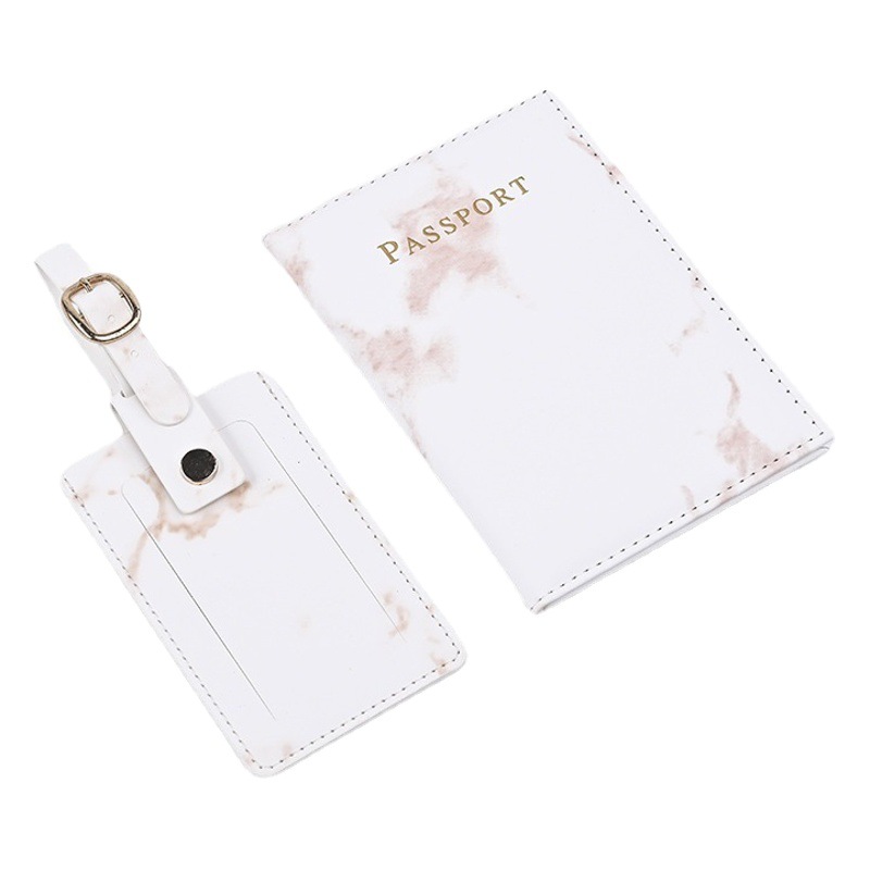 2023 nueva cubierta de pasaporte de mármol PU titular de pasaporte etiqueta de equipaje tarjeta de embarque traje en stock suministro de ventas directas de la fábrica