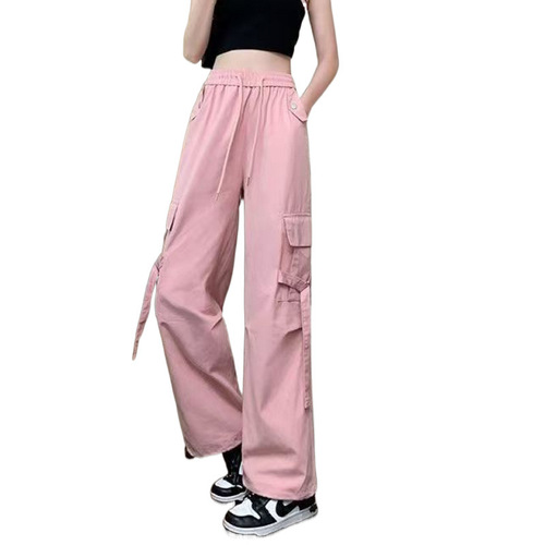 American Retro Work Pants for Women 2025 Spring Casual Slimming Hot Girl Style High-Waisted Loose Fit Wide Leg Pants