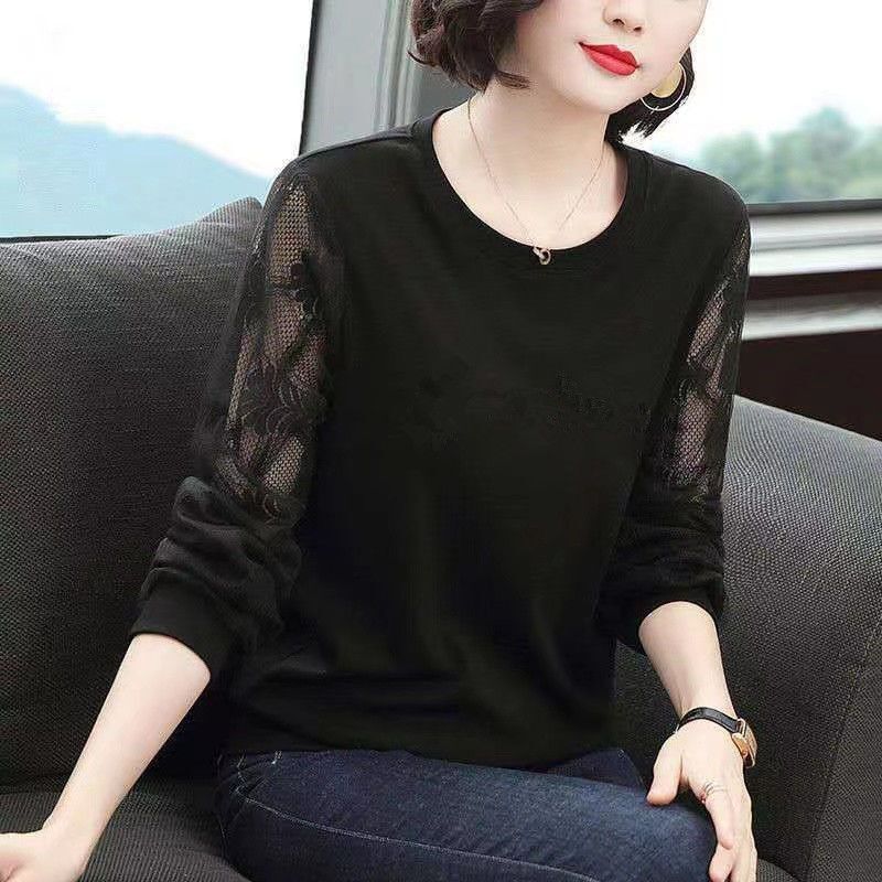2025 New Spring and Autumn Long-Sleeve T-Shirt for Women, Lace Stylish Base Shirt, Plus Size Middle-Aged Mom Fashion 2025 New Spring and Autumn Long-Sleeve T-Shirt for Women, Lace Stylish Base Shirt, Plus Size Middle-Aged Mom Fashion