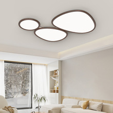 客厅吸顶灯简约云朵鹅卵石卧室复古胡桃木主灯大厅灯具铁艺灯罩