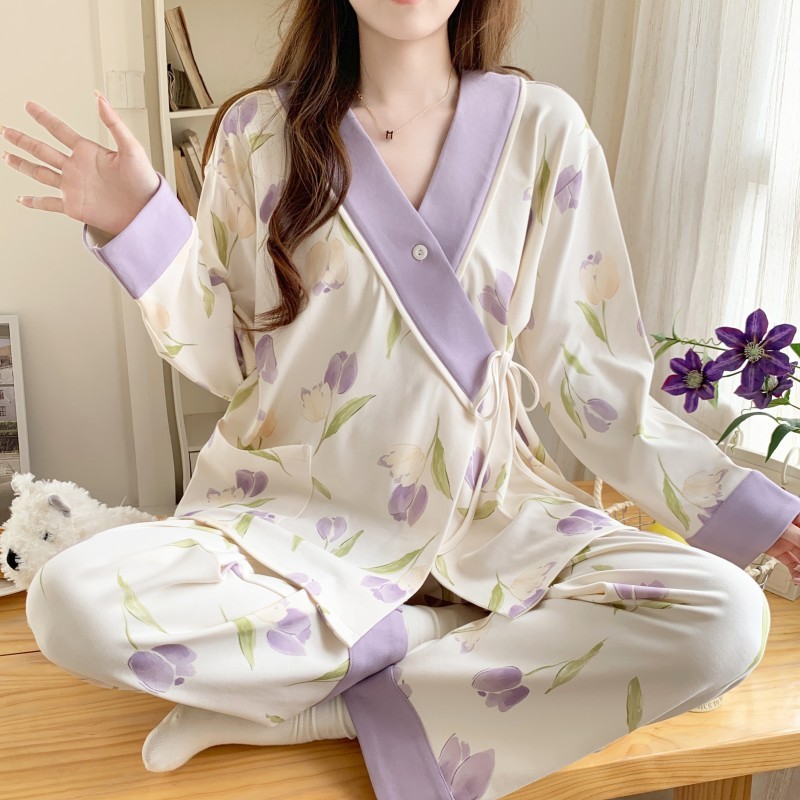 月子服春秋産後3-9月妊婦パジャマ夏の薄いタイプの入院授乳産婦授乳家庭服|undefined
