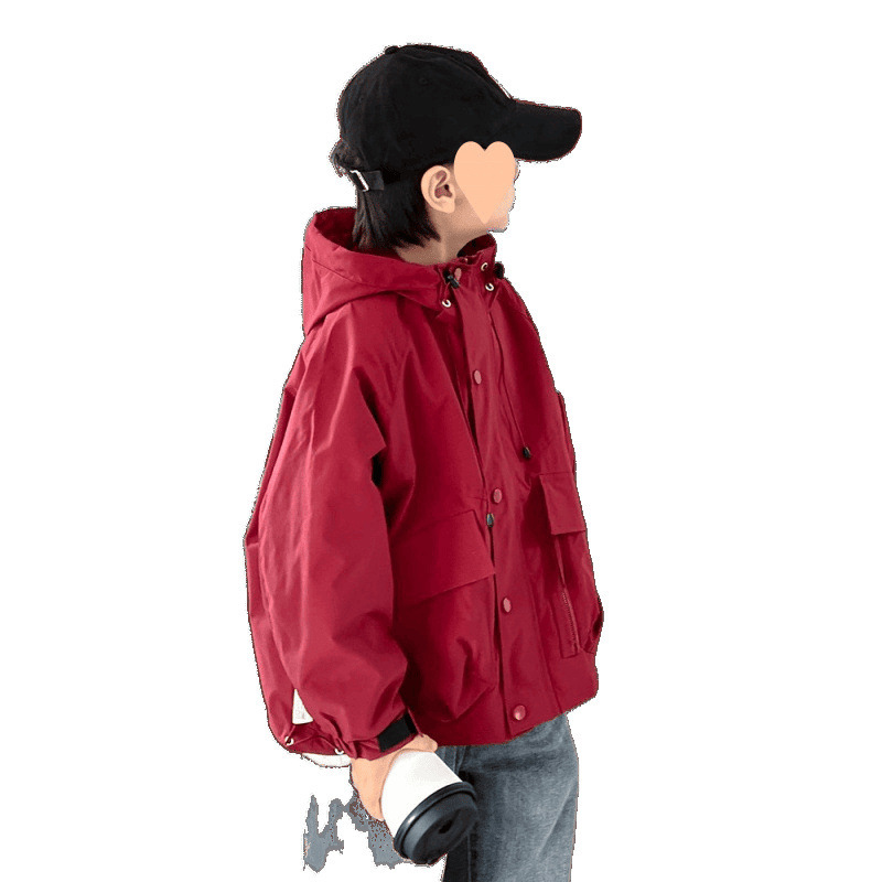 男の子コート 2025 春秋新作子供服男の子春赤い作業着ジャケット大きな子供の春服トレンド|undefined
