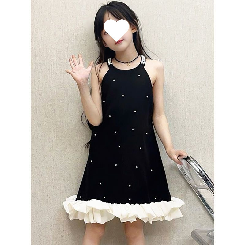 女の子の夏服のキラキラと輝くサスペンダーのスカート2025の新型の中で大きい子供の韓国版の洋気の中で長いベストのスカートの子供のスカートの潮|undefined