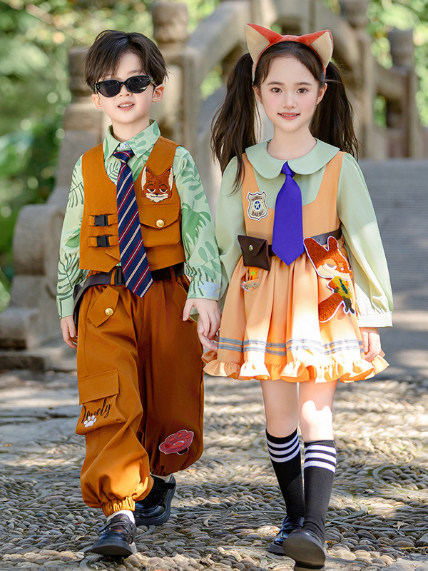 儿童万圣节cosplay衣服疯狂动物城尼克狐狸套装幼儿园角色扮演服|undefined