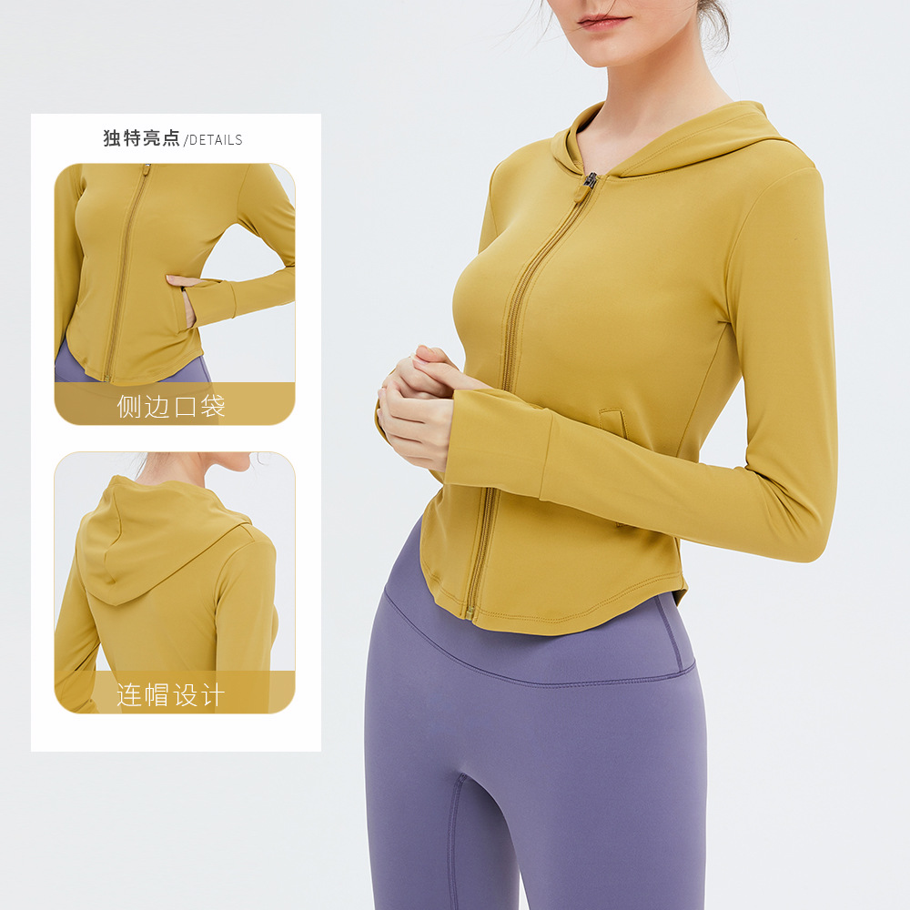 Nuevo nude yoga ropa Abrigo con capucha deportes cremallera superior manga deportes abrigo mujer ropa de fitness