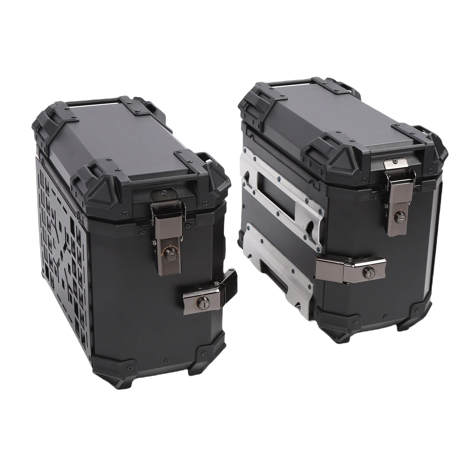 28L/35L Motorcycle Aluminum Alloy Side Box with Large Corner Protection, Waterproof and Anti-Collision, Travel Embossed X-Style Universal Modified Side Box