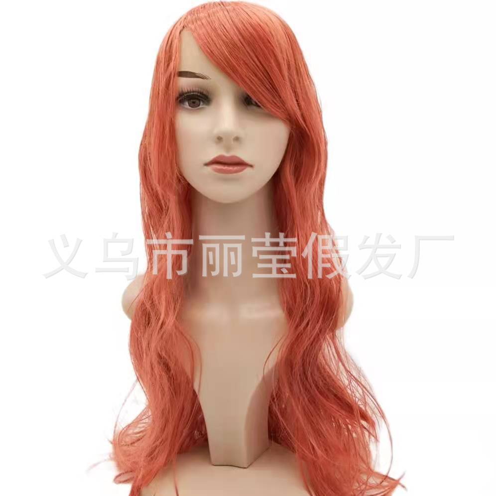Wig girls one piece Na Mei cosplay cartoon wig Harajuku Wind Women's long roll orange wig set Wholesale