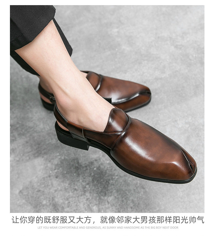 Giày sandal da nam cỡ lớn mũi vuông, quai ngang khóa cài, thoáng khí nhẹ nhàng — 5671 màu nâu, 5671 màu đen chi tiết 12