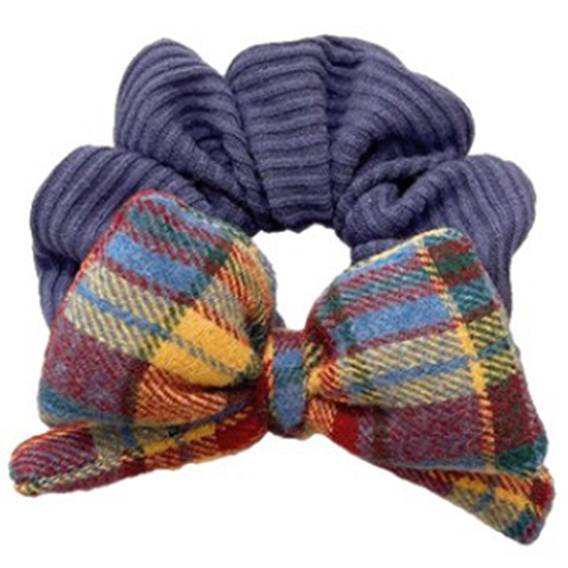 Retro Rainbow Plaid Scrunchie With Bow, Elegant Hair Accessory_voghion.com