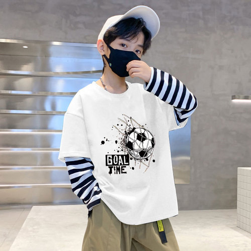 G2437 Children's Pure Cotton Long Sleeve T-shirt Stylish Baby Boys Striped Base Shirt for Boys and Girls Two-Piece T-shirt