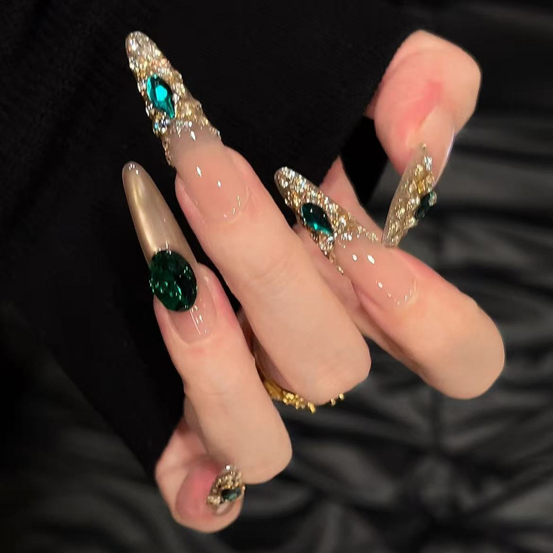 【Jade Night Song】Purely Handmade High-End Cat-Eye Nail Art, Elegant and Versatile Fairy-Style Nail Design
