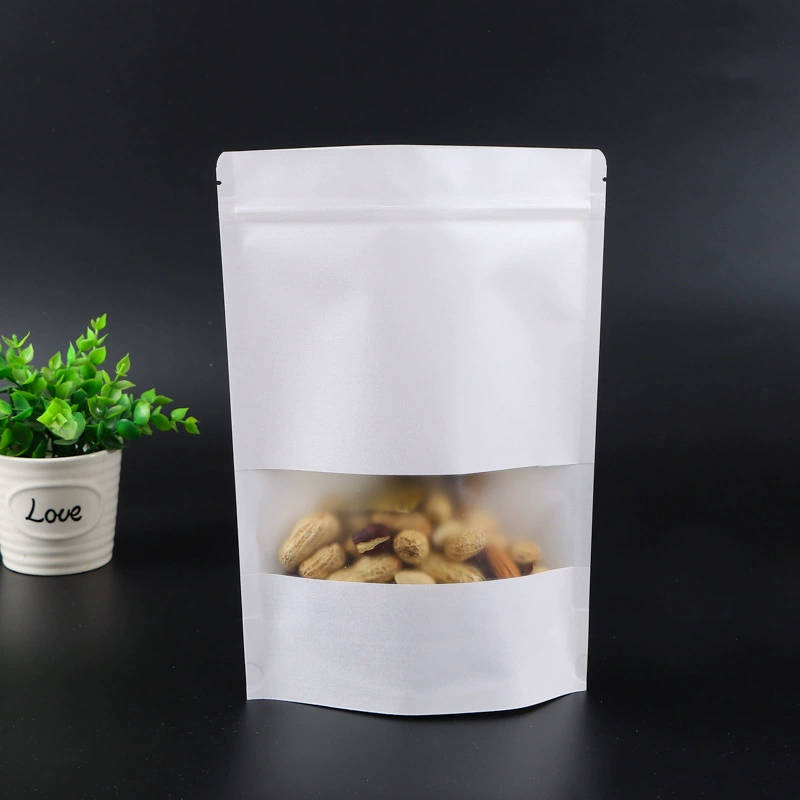 Прямые поставки с фабрики белая крафт-бумага с окном матовый чай самоуплотняющийся мешок сухофрукты красные финики упаковка хлопьев мешок