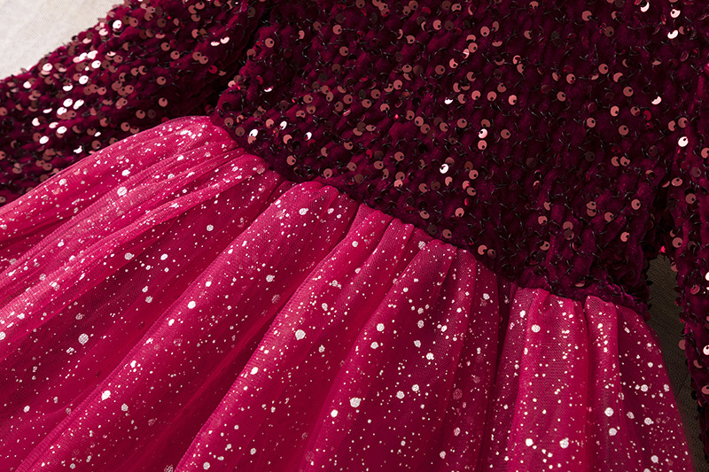 Girls' Sequin Winter Children's Girl Princess Fashionable Splicing Fluffy Yarn Dress Trend_voghion.com