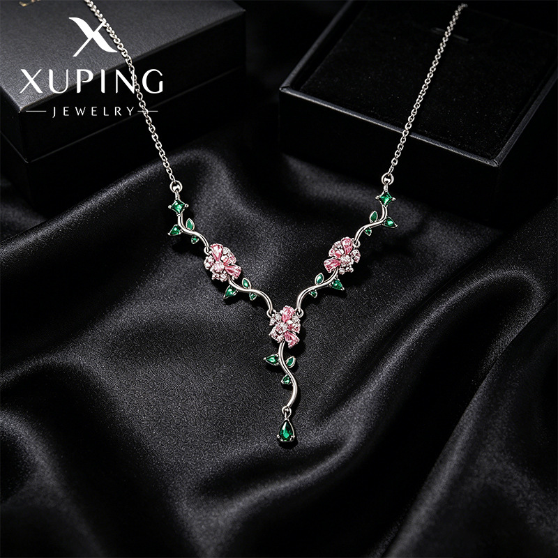 Xuping serie de collares de flores en forma de Y aleación de cobre chapado blanco moda ligera y elegante al por mayor