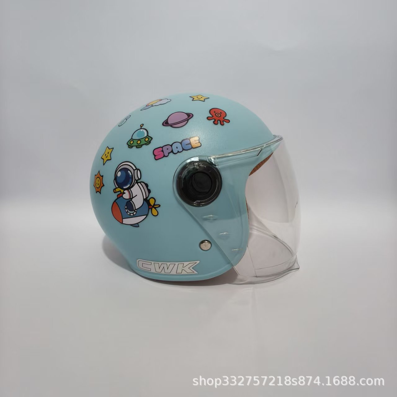 Motosiklet kaskı (dəbilqə): Motuoche Year Old Baby - water-blue-rocket-transparent-long-visor-3c-children-1-6-years-old-wl07