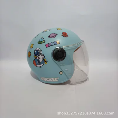 Motosiklet kaskı (dəbilqə): Broken When Falling - aqua-blue-rocket-transparent-long-mirror-3c-children-1-6-years-old-wl07