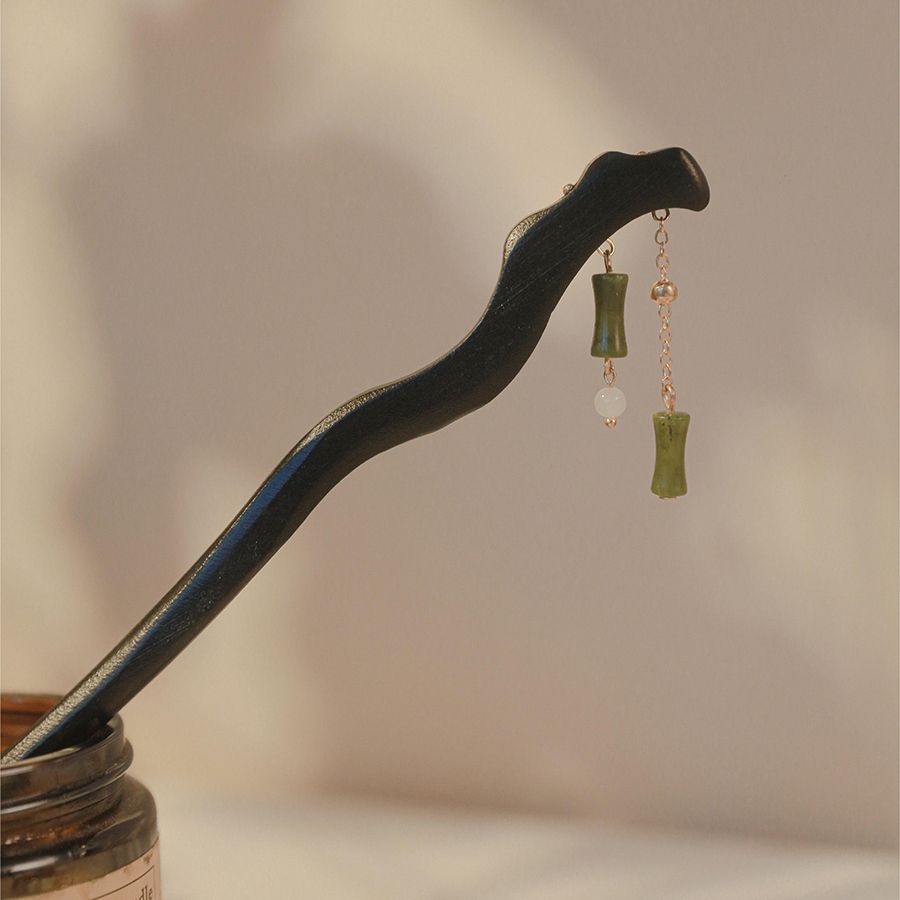 Estilo antiguo borla de bambú horquilla de madera simple moderno imitación Jade colgante palillos de estilo nacional elegante updo pelo tocado Retro
