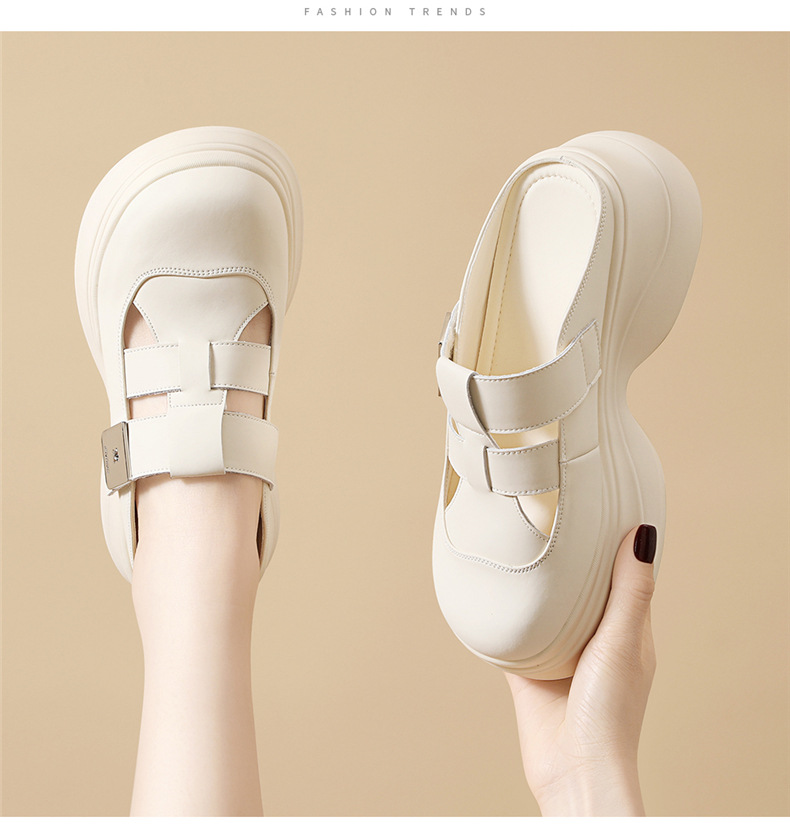 Dép sandal nữ da thật đế xuồng cao gót 7cm thoải mái đi ngoài trời mùa hè — 7183 màu be, 7183 Màu đen chi tiết 12