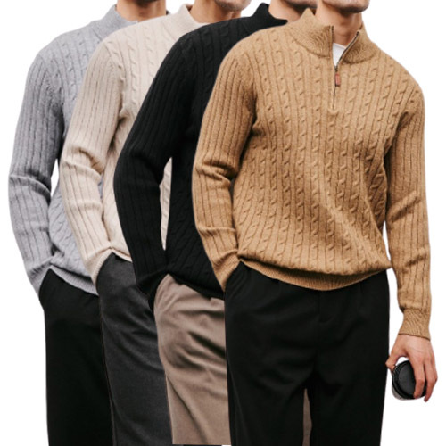 Explosiones transfronterizas de tamaño europeo medio cremallera jersey de hilado suéter hombre viejo viento de negocios otoño invierno fábrica al por mayor