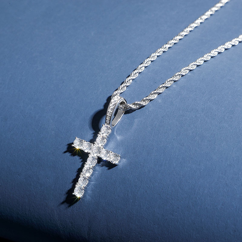 Heren cubaanse schakelketting met grote kruishanger zirkonia_voghion.com