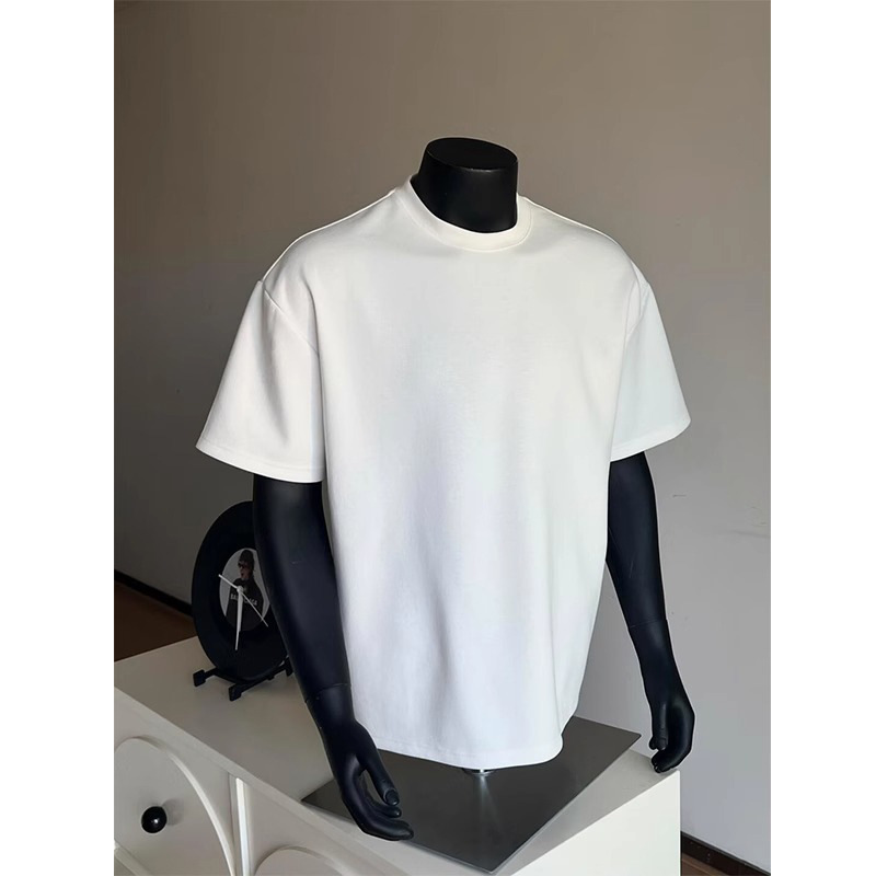 230g Heavyweight Combed Cotton White Slightly Dropped Shoulder Short-Sleeve Unisex American-Style Crew Neck T-Shirt Solid Color Inner Wear Half-Sleeve Wholesale