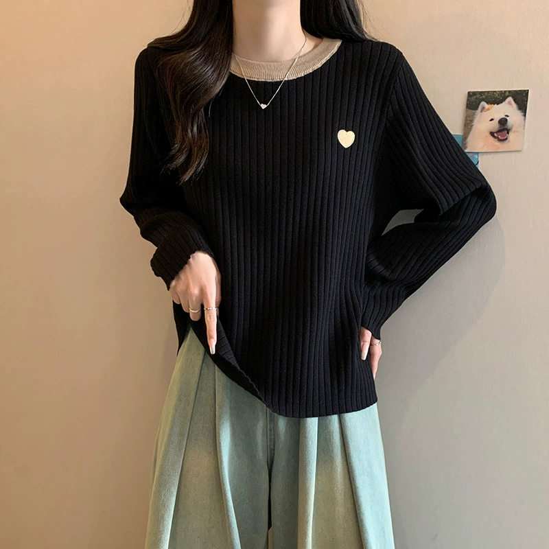 Spring knitted sweater with a round collar, plus size, Korean style