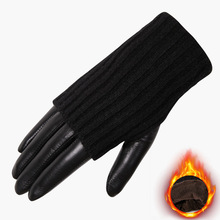 山羊皮真皮手套女士冬季羊毛线里罗口骑车开车中长款加绒加厚保暖