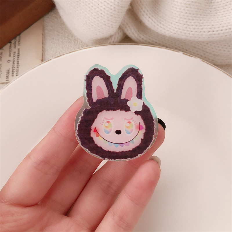 Círculos animados brillantes de color polvo brillante cara pequeña conejo clip de pelo nuevo clip de la chica lindos clip de pelo roto acabado clip de cabello