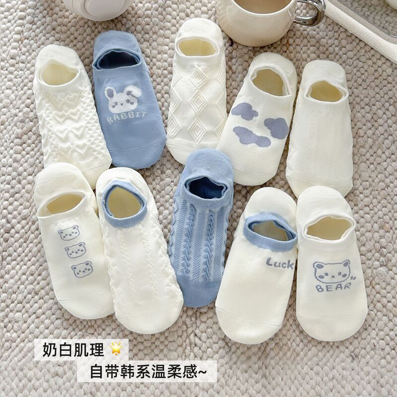 Socks summer women's sweat-absorbent cotton socks cartoon bear deodorant boat socks non-slip with invisible socks wholesale