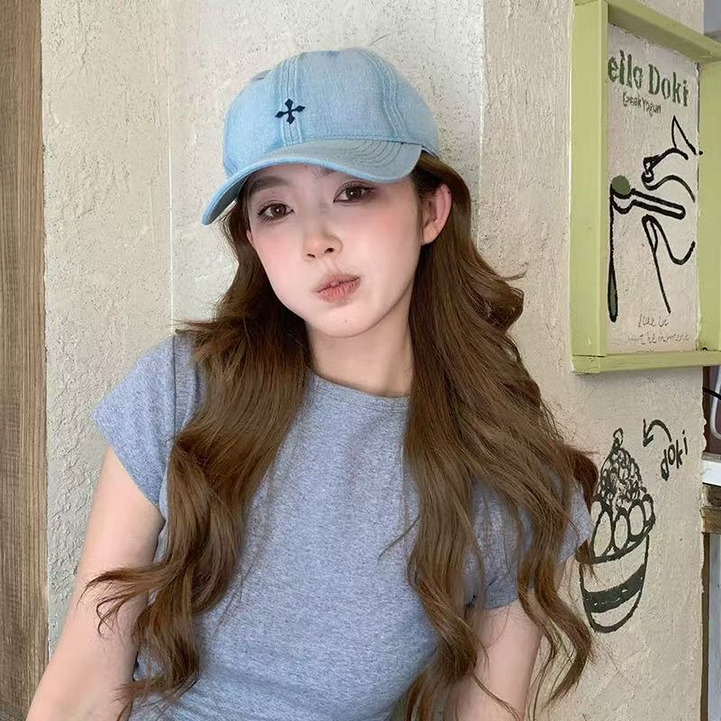 韓国風クロスベースボールキャップレディースイントレンド万能デニムひさしキャップ小顔小頭帽子|undefined