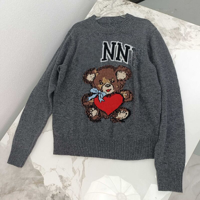 A Hit in Foreign Trade! Made from Real Wool Blend! 26 New Styles of Wool Blend Crew Neck Pullover Sweaters with Bear Pattern