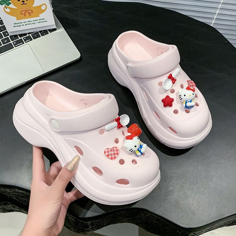 2026 New Cute Cartoon Kt Cat Clogs for Girls, Summer Outdoor Thick-Soled Height-Increasing Beach Sandals