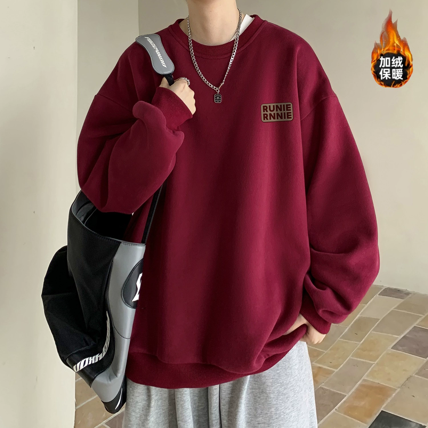 Осенние и зимние новые хлопковые круглые воротники и бархатные свитера для мужчин простой свободный прилив